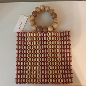 L*Space Vibrant Beaded Clutch with Wooden Handle NWT